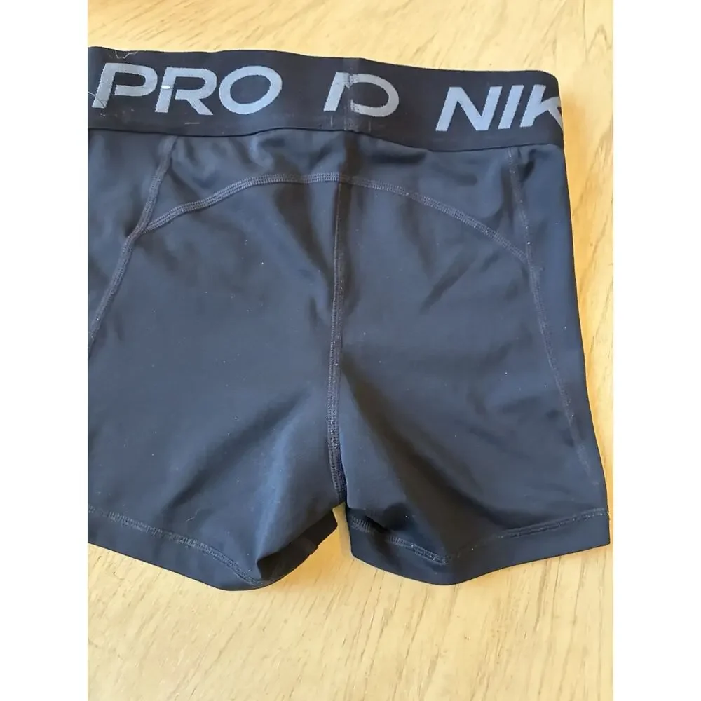 Nike Pro Dri Fit Women’s Mini Shorts Black XS Gym Running Grey Swoosh Logo 3”